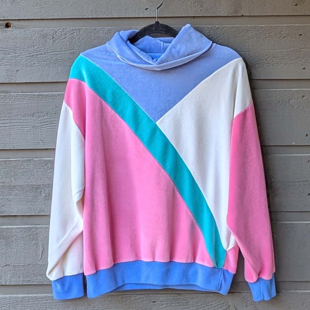 VTG 80s Sabrina by Mervyn's Velour Patchwork Slouchy Turtleneck Size Small